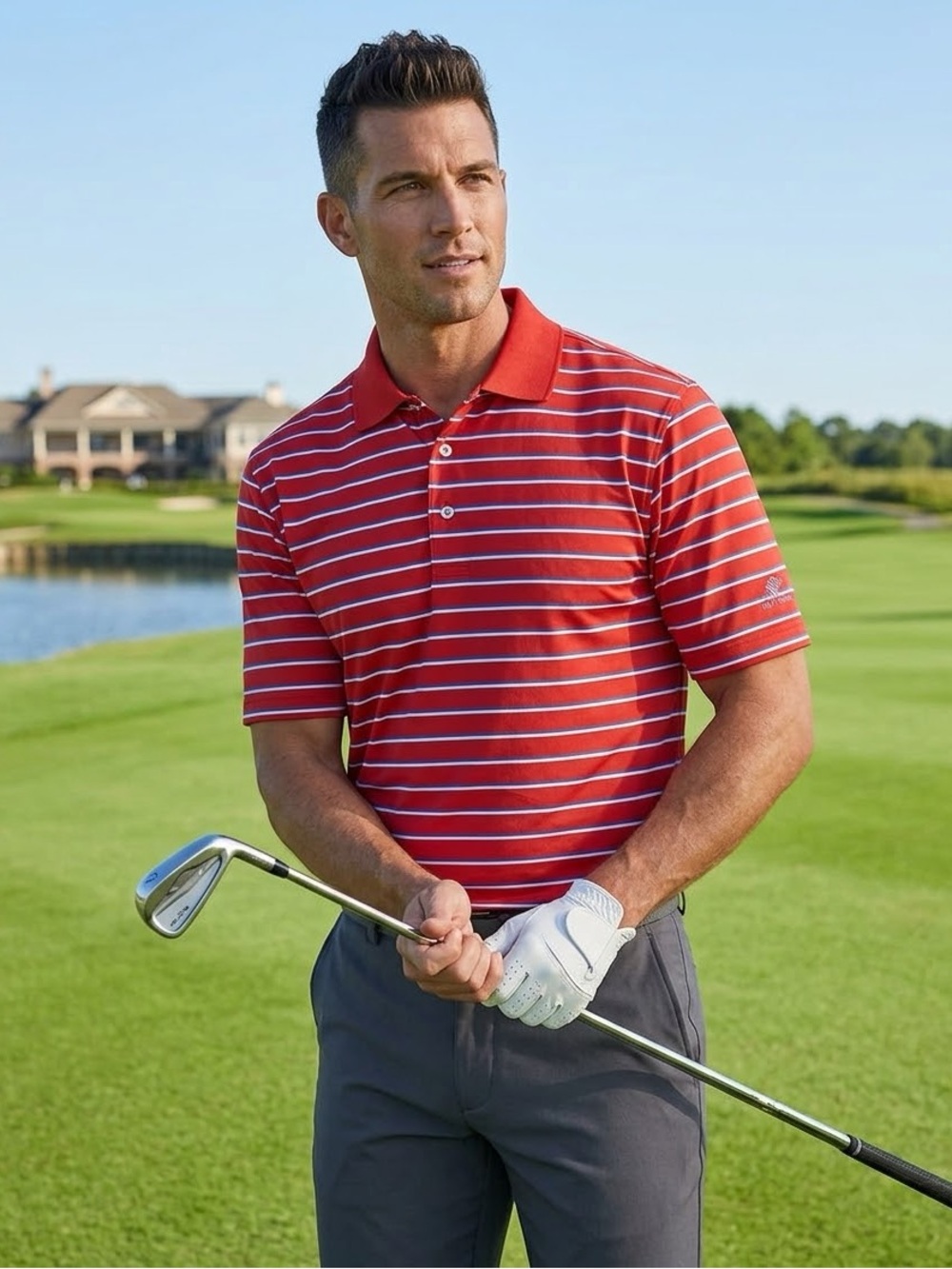 FootJoy Men's X Large Red White Blue Striped Breathable Golf Polo Shirt XL